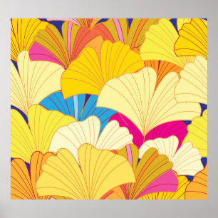Yellow gingko leaves, seamless pattern. poster