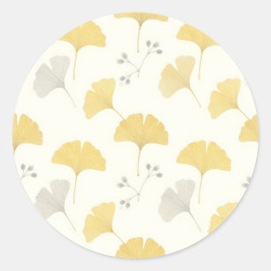 Yellow Ginkgo Fan Leaves Repeat Classic Round Sticker