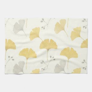 Yellow Ginkgo Fan Leaves Repeat Kitchen Towel