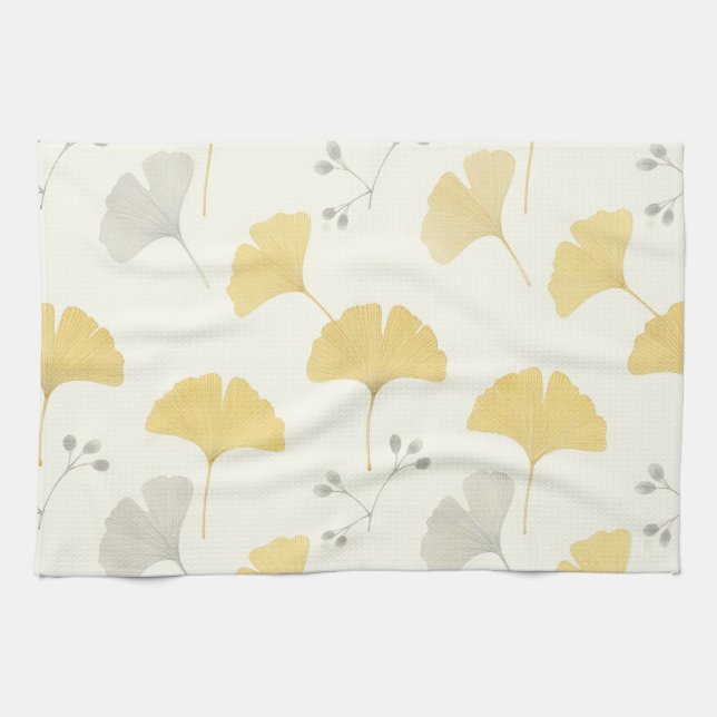 Yellow Ginkgo Fan Leaves Repeat Kitchen Towel (Horizontal)