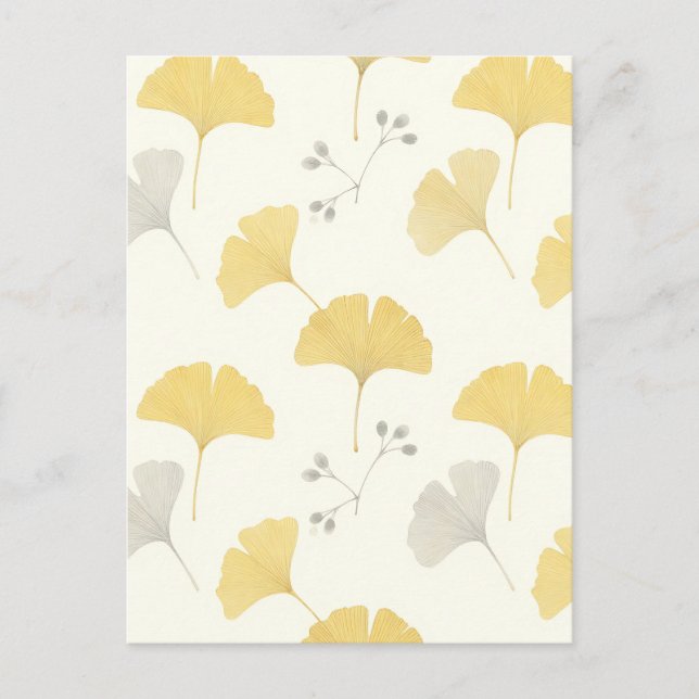 Yellow Ginkgo Fan Leaves Repeat Postcard (Front)
