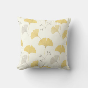Yellow Ginkgo Fan Leaves Repeat Throw Pillow