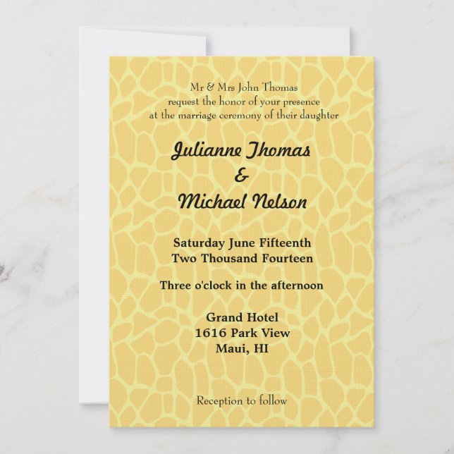 Yellow Giraffe Print Wedding Invitation (Front)