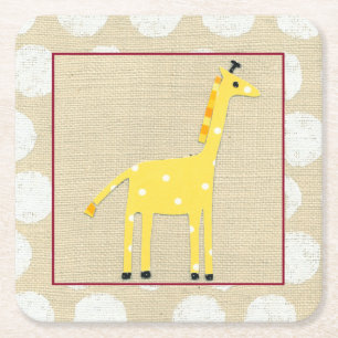 Yellow Giraffe with White Polka Dots Square Paper Coaster