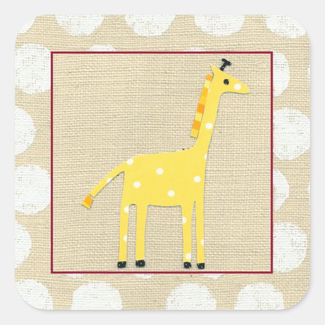 Yellow Giraffe with White Polka Dots Square Sticker (Front)