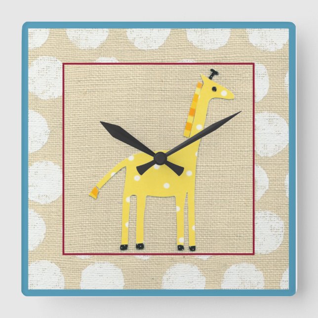Yellow Giraffe with White Polka Dots Square Wall Clock (Front)