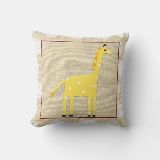 Yellow Giraffe with White Polka Dots Throw Pillow (Front)