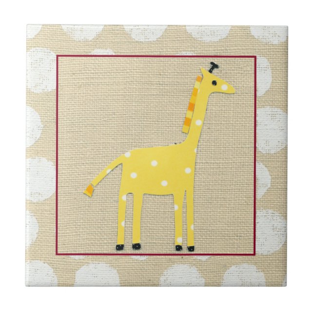 Yellow Giraffe with White Polka Dots Tile (Front)