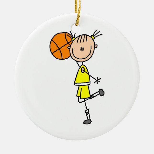 Yellow Girl Basketball Player T-shirts and Gifts Ceramic Ornament (Front)
