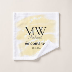 Yellow glitter add your name groomsmen gift throw bath towel set