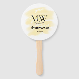 Yellow glitter add your name groomsmen gift throw hand fan