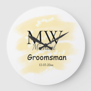 Yellow glitter add your name groomsmen gift throw large clock