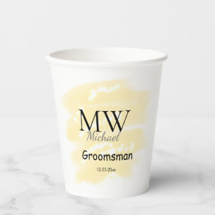Yellow glitter add your name groomsmen gift throw paper cups