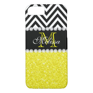 YELLOW GLITTER BLACK CHEVRON MONOGRAMMED Case-Mate iPhone CASE