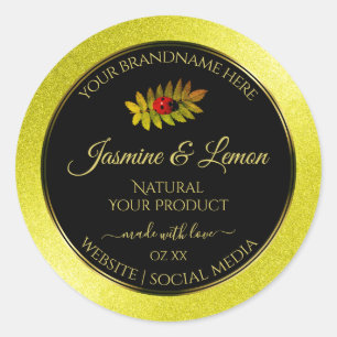 Yellow Glitter Black Product Labels with Ladybug