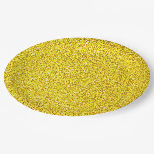 Yellow Glitter Gold Sparkle Weddings Birthdays Paper Plate
