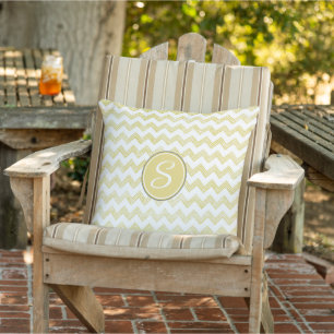 Yellow Glitter Grunge Chevron With Monogram Outdoor Pillow