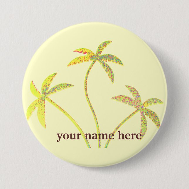 Yellow Glitter Palm Tree Name badge 3 Inch Round Button (Front)