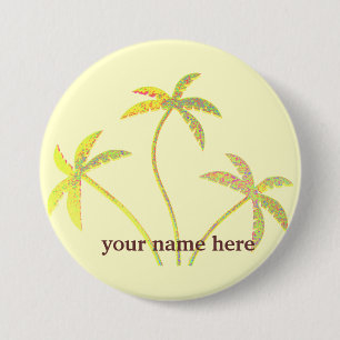 Yellow Glitter Palm Tree Name badge 3 Inch Round Button