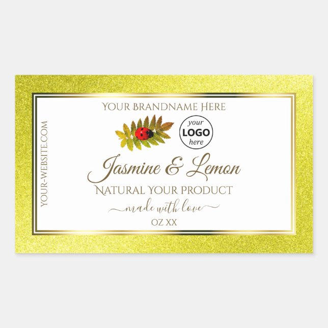 Yellow Glitter White Product Labels Ladybug Logo (Front)