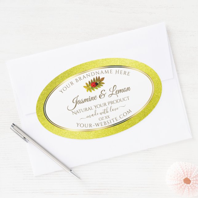 Yellow Glitter White Product Labels with Ladybug (Envelope)