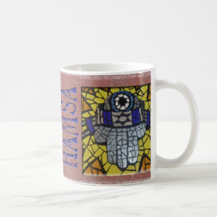 Yellow Glow Silver Hamsa with Talis and Evil Eye Coffee Mug