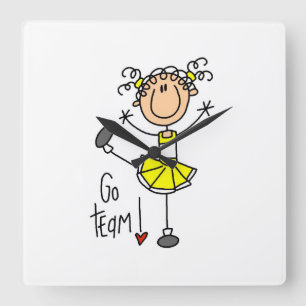 Yellow Go Team Cheerleader Square Wall Clock