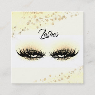 *~* Yellow Gold Abstract Pastel Glitter Lashes Square Business Card