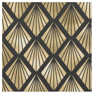 Yellow Gold and Black Art Deco Diamond Pattern Fabric