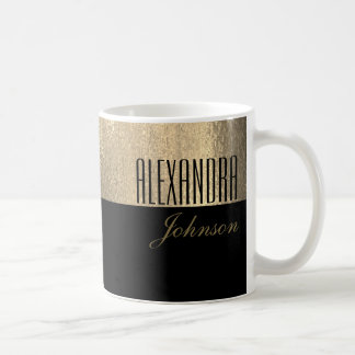 Yellow Gold and Black Elegant Name Coffee Mug
