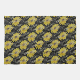 Yellow, gold and black, Gerber Daisy kitchen towel