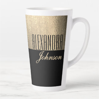 Yellow Gold and Black Luxury Modern Name Latte Mug