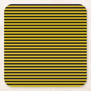 Yellow Gold and Black Plaid Striped Square Paper Coaster