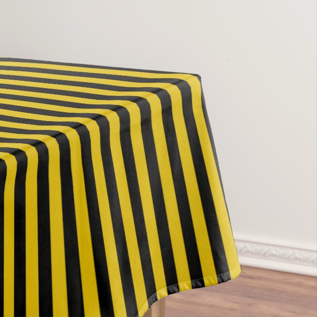 Yellow Gold and Black Striped Tablecloth (In Situ)