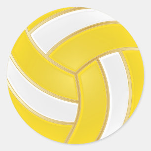 Yellow, Gold and White Volleyball Classic Round Sticker