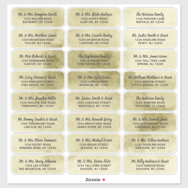 Yellow Gold Aquarelle Script Étiquettes de adresse (Feuille)