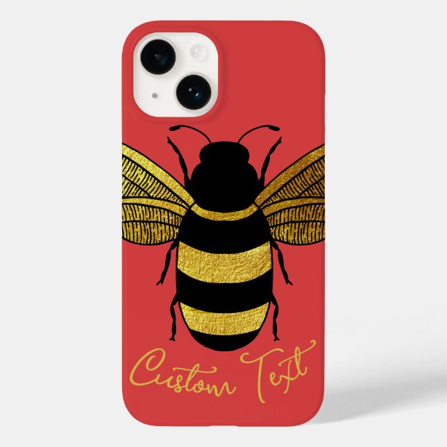 YELLOW GOLD BLACK BUMBLEBEE SCRIPT TEXT BEE RED Case-Mate iPhone CASE (Back)
