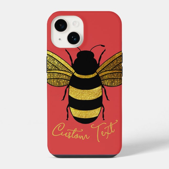 YELLOW GOLD BLACK BUMBLEBEE SCRIPT TEXT BEE RED iPhone CASE (Back)
