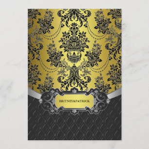 Yellow Gold & Black Damask Wedding Invitations