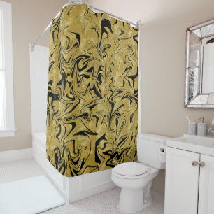 Yellow Gold & Black Elegant Glam Marble Swirl