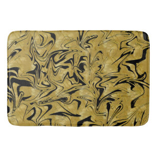 Yellow Gold & Black Elegant Glam Marble Swirl Bath Mat
