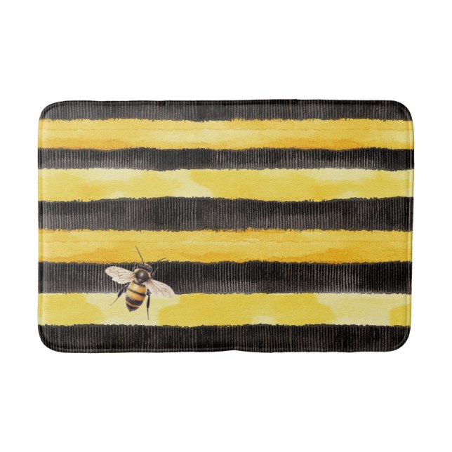 Yellow Gold Black Stripes Honey Bee  Bath Mat (Front)