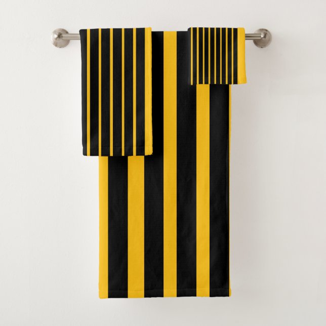 Yellow Gold Black Vertical Stripe  Bath Towel Set (Insitu)