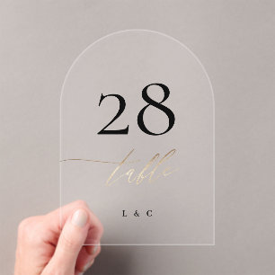 Yellow Gold Calligraphy Acrylic Arch Table Number