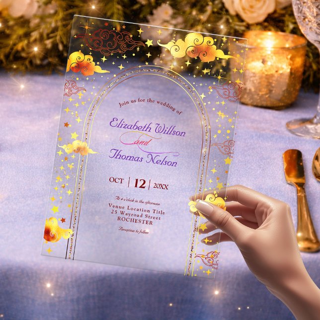 Yellow Gold celestial mystical dreamy wedding  Acrylic Invitations (Creator Uploaded)