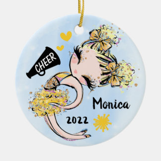 Yellow Gold Cheerleader Girl Ornament Blonde Hair