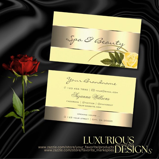 Yellow Gold Decor Cute Rose Flower Modern Floral Business Card (Creator Uploaded)