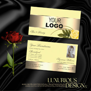 Yellow Gold Decor Rose Flower with Logo and Photo Business Card