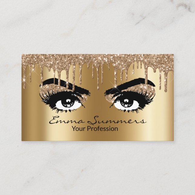 Yellow Gold Eyebrow Eyelash Glitter Makeup Eyes Business Card (Front)