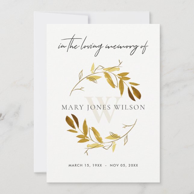 YELLOW GOLD FAUNA SYMPATHY MEMORIAL SERVICE INVITE (Front)